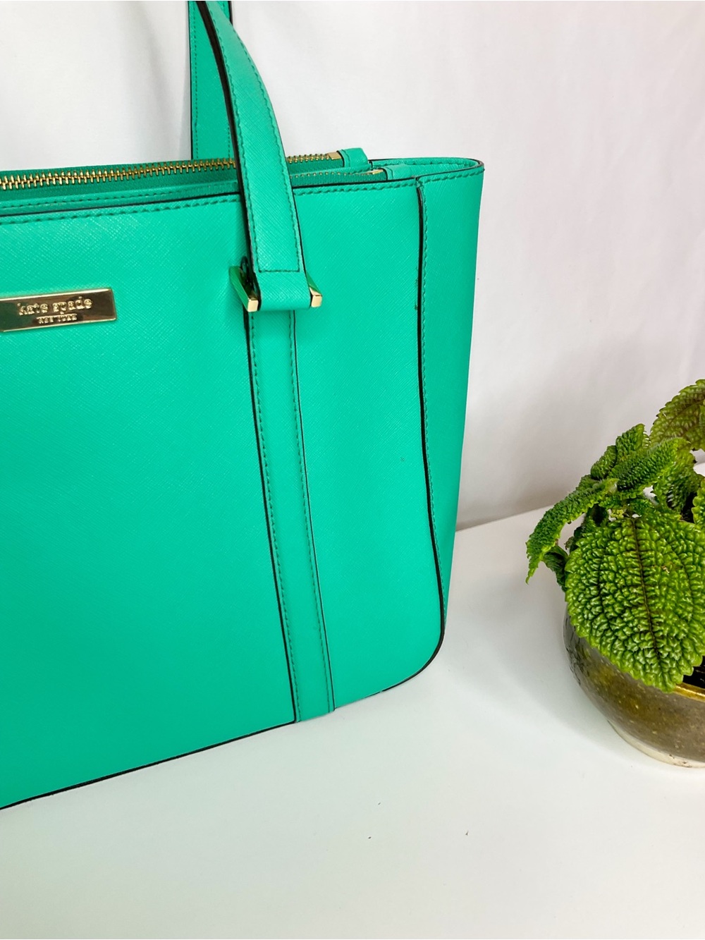 KATE SPADE Turquoise Tote Handbag - Structured Everyday Shoulder Bag - Picture 3 of 11